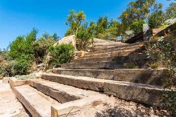 Railway sleepers steps design at the garden