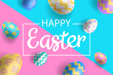 Sticker - happy easter banner design with 3d eggs 