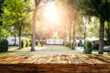 Wall Mural - Table background of free space and camping background 