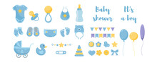 Toddler Nursing And Health Care And Hygiene Products With Decorative Elements For Baby Shower Design.