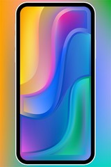 Poster - Vector illustrations set design concept of mobile screen wallpaper holographic fluid bright gradient background. Liquid color covers set. Fluid shapes composition. Futuristic design. Phone mock up.