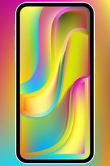 Poster - Vector illustrations set design concept of mobile screen wallpaper holographic fluid bright gradient background. Liquid color covers set. Fluid shapes composition. Futuristic design. Phone mock up.