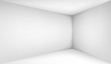 Empty White Room. The Inner Space Of The Box. Corner Of Light Box With Soft Shadows. Vector Design Illustration. Mock Up For You Business Project