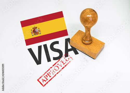 Spain Visa Approved with Rubber Stamp and flag