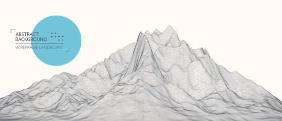 Wireframe landscape background. Futuristic vector illustration.