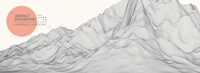 Wireframe landscape background. Futuristic vector illustration.