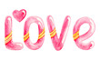 Pink hand drawn watercolor love lettering. Valentines day greeting.