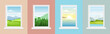 Vector illustration set of windows with different landscapes. Town and sea, forest and mountains views from the windows in flat cartoon style.