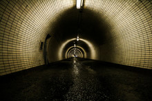 A Picture From The Old Tunnel For Pedestrians. The Water Is Flowing On The Floor. 