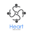© teracreonte - Logotipo abstracto con texto Heart con 4 corazones lineales como hombres abrazados en color gris