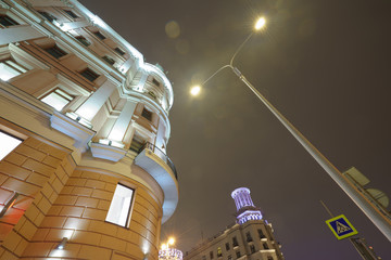 Wall Mural - Moscow downtown street in winter time. Long exposure image.