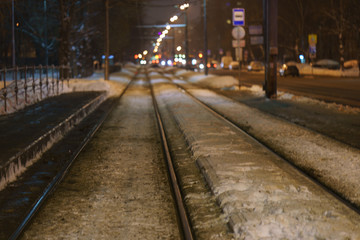 Wall Mural - Moscow tram railway at winter time