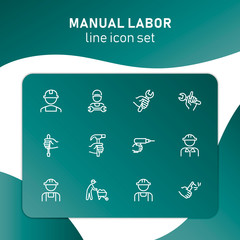 Manual labor line icon set. Hammer, wrench, constructor. Blue collar concept. Can be used for topics like job, occupation, engineering