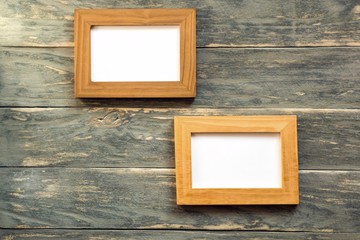  frame on a vintage wooden background. Flat lay, top view, copy space.