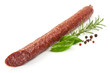 Salami Sausage Stick, close-up, isolated on white background