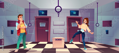 Vector Cartoon Background Of Quest Room With People Guy