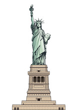 Statue Of Liberty On Its Base Pedestal. Vector Illustration