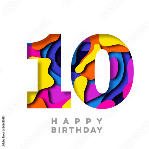 Fotografía Number 10 Happy Birthday colorful paper cut out design