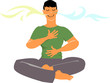 Man practicing breathing exercises, EPS 8 vector cartoon