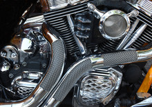 Chopper, Motorcycle Engine Assembly, Pipes, Shiny Chrome 
