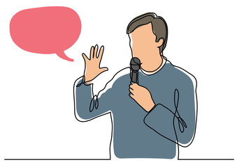 Sticker - continuous line drawing of presenter speaking with microphone