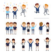 © paper_owl - Set of business people celebrating success, achievement. Business man and woman jumping, standing in group. Flat design vector illustration