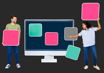 Wall Mural - people with web template icons