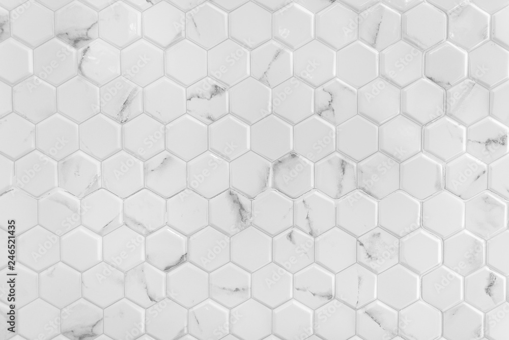 White marble wall with hexagon pattern - obrazy, fototapety, plakaty 