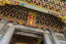 Close Up Detailed Of Elaborate Architecture Of Longshan Temple In Taipei, Taiwan 