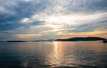 Wall Mural - colorful of sunset on sea scape background
