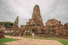 AYUTTHAYA, THAILAND - 8 July 2018- Tourist At Ancient Temple Of Ayutthaya History Site In Ayutthaya Historical Park