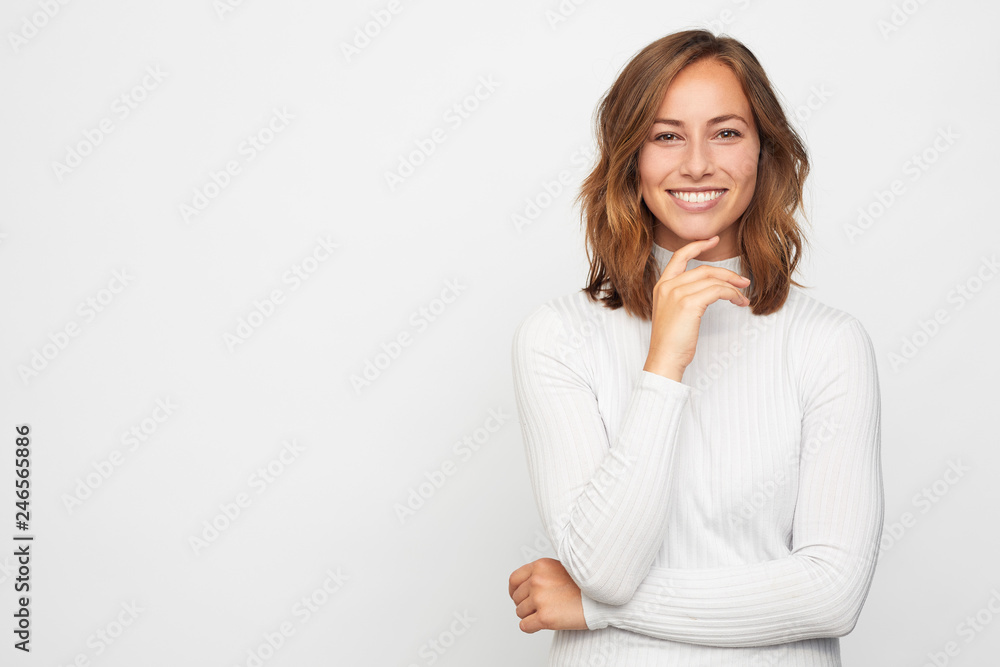 portrait of young happy woman Stock Photo | Adobe Stock
