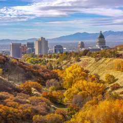 Wall Mural - Fall foliage and view of downtown Salt Lake City