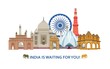 Travel in India concept. Indian most famous sights set. Architectural buildings. Famous tourist attractions