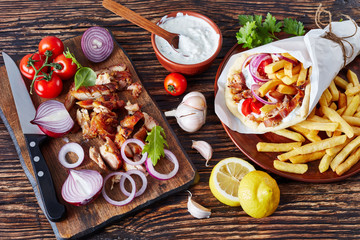 Canvas Print - overhead view of greek souvlaki, top view