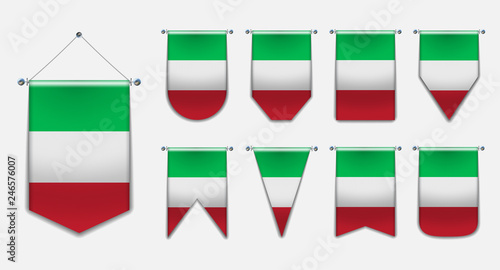 Set Of Hanging Flags Of The Italy With Textile Texture Diversity