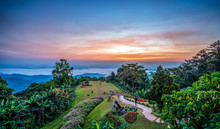 Huai Nam Dang National Park In Sunrise And Beautiful Sky In Morning, Chiang Mai, Thailand. Majestic Sunrise In The Mountains Landscape..