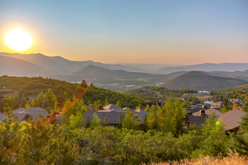 Poster - Homes on a hill in Park City Utah at sunset