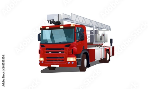 Fotografía Semi-sided red fire engine vector illustration isolated on white background for web and printing