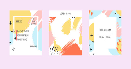  Stock vector creative cards with abstract pastel backgrounds. Memphis style.