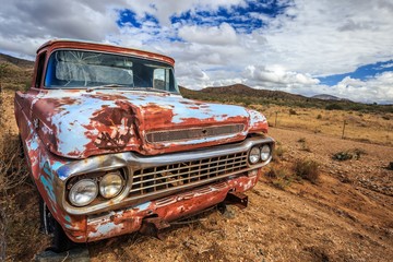 Classic old truck in Route 66 in summer road trip