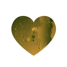 Golden Green Heart With Gradient And Abstract Texture Isotated On White Background. Element For Greeting Card, Valentine's Day, Wedding. Creative Concept.