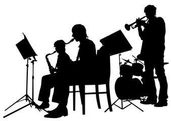 Wall Mural - Music man whit jazz band on white background