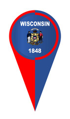 Poster - Wisconsin Map Pointer Location Flag