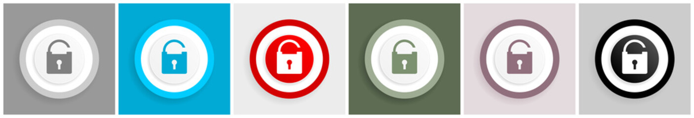 Aufkleber - Padlock icon set, vector illustrations in 6 options for web design and mobile applications