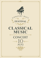 Wall Mural - Vector poster for concert or festival of classical music in vintage style with grand piano