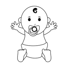 Wall Mural - baby with pacifier cartoon isolated black and white