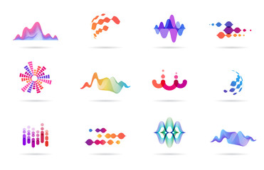 Sound wave, music, production logo and symbol collection, design icons
