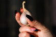© Milan - Women's hands holding garlic, nail art on hers nails