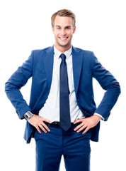 Wall Mural - Happy young businessman, isolated